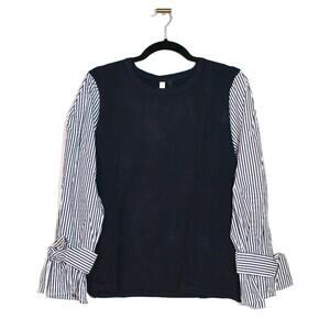 NY Collection Striped Sleeve Navy Sweater XLP NWT